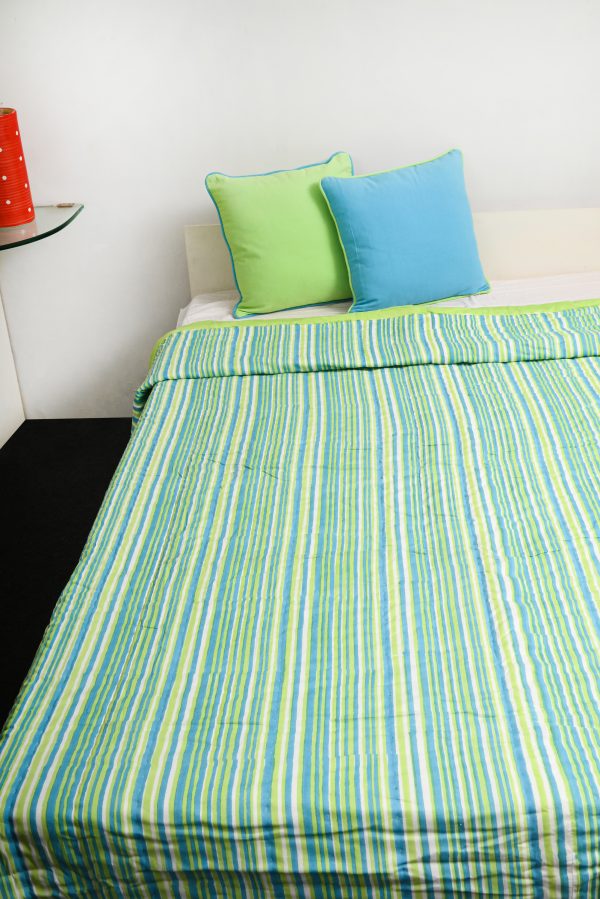 Pepper Green Block Printed Cotton Quilt - Image 3