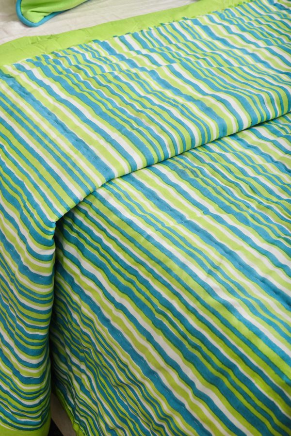 Pepper Green Block Printed Cotton Quilt