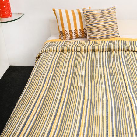 Yellow Fragrance Block Printed Dohar - Image 2
