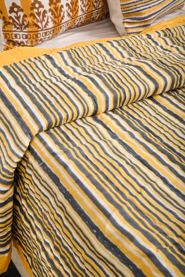 Yellow Fragrance Block Printed Dohar