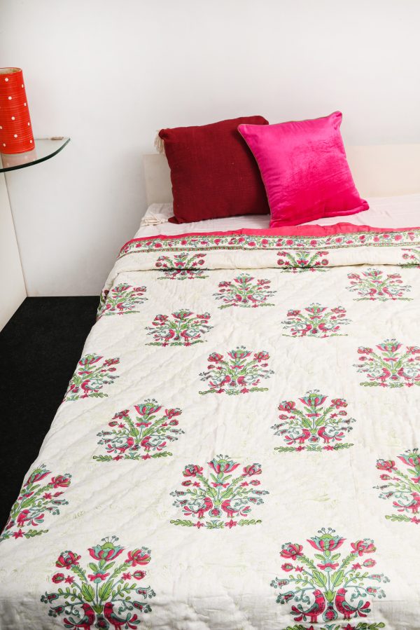 Very Berry Block Printed Cotton Quilt - Image 3