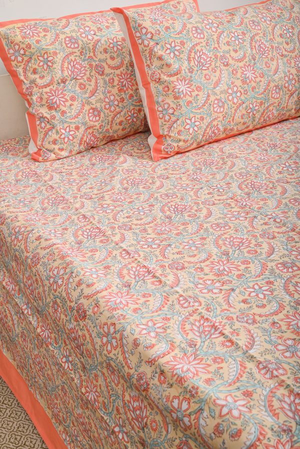 Dusty Orange Block Printed Bedsheet