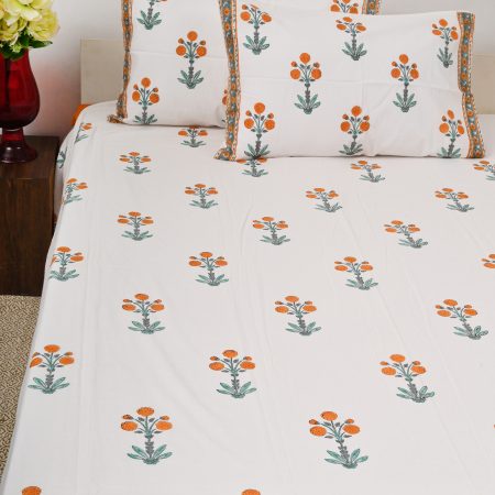 Autumn Blaze Block Printed Bedsheet - Image 2