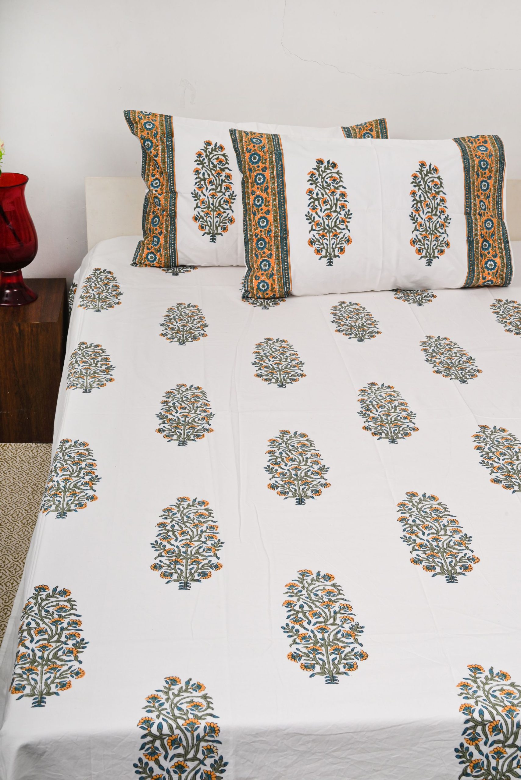 Army Green Block Printed Bedsheet