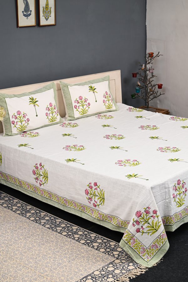 Red Voilet Block Printed , Jacquard Bedcover