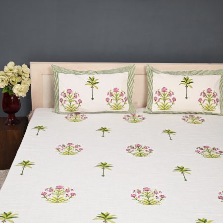 Red Voilet Block Printed , Jacquard Bedcover - Image 3