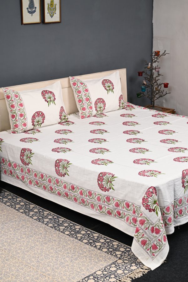 Wild Aster Block Printed , Jacquard Bedcover