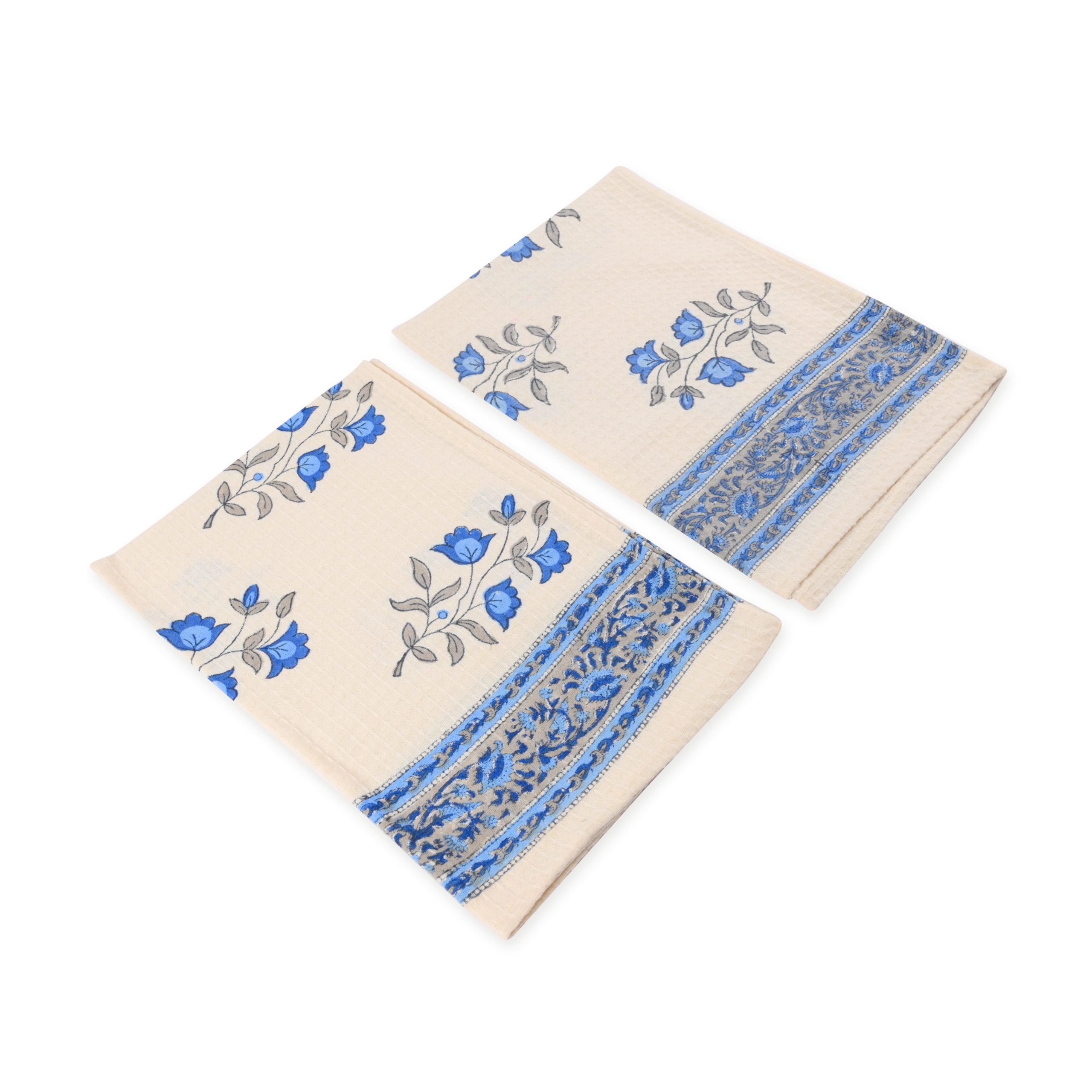 Circuit Blue Flower Hand Block Printed Hand Towels