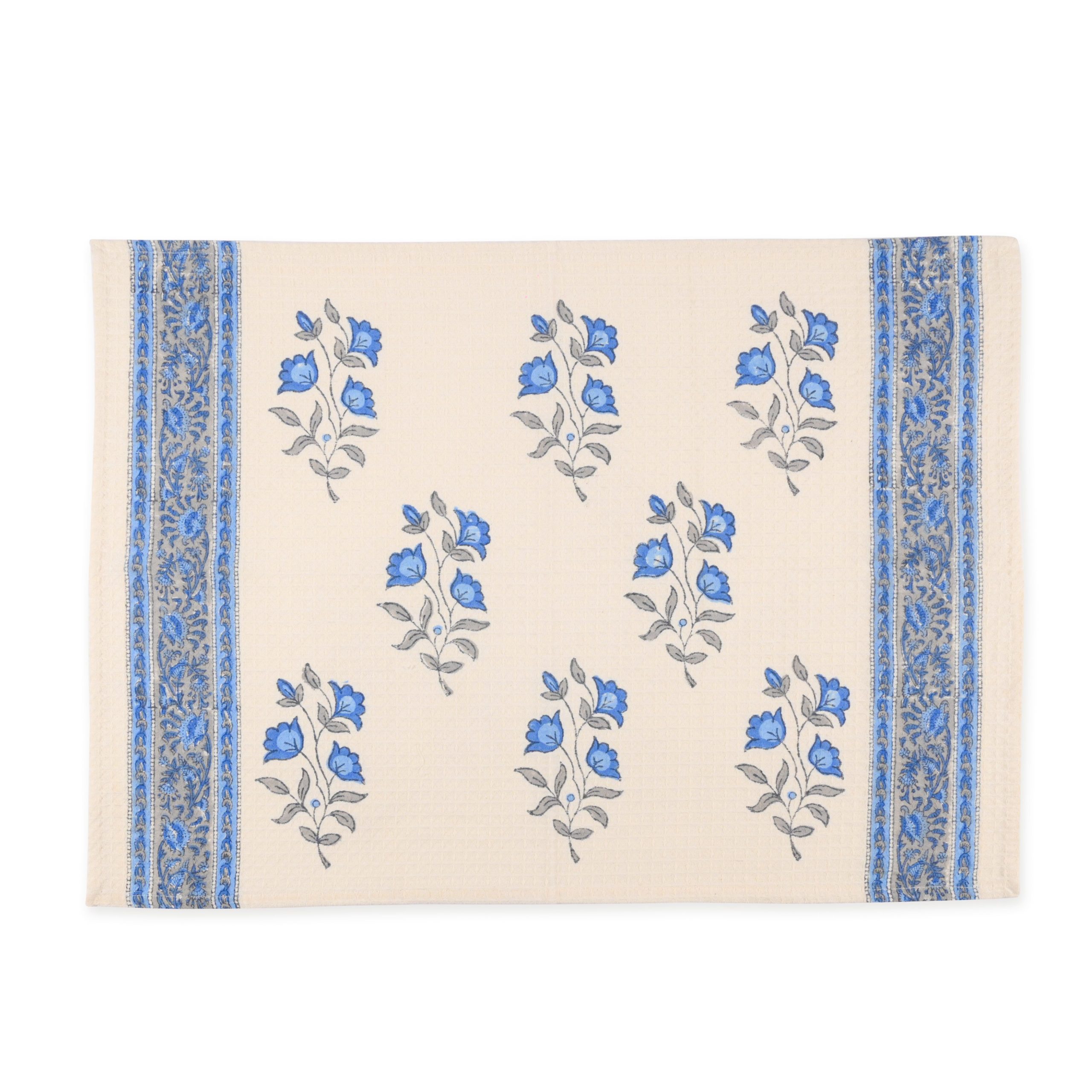 Circuit Blue Flower Hand Block Printed Hand Towels - Image 2