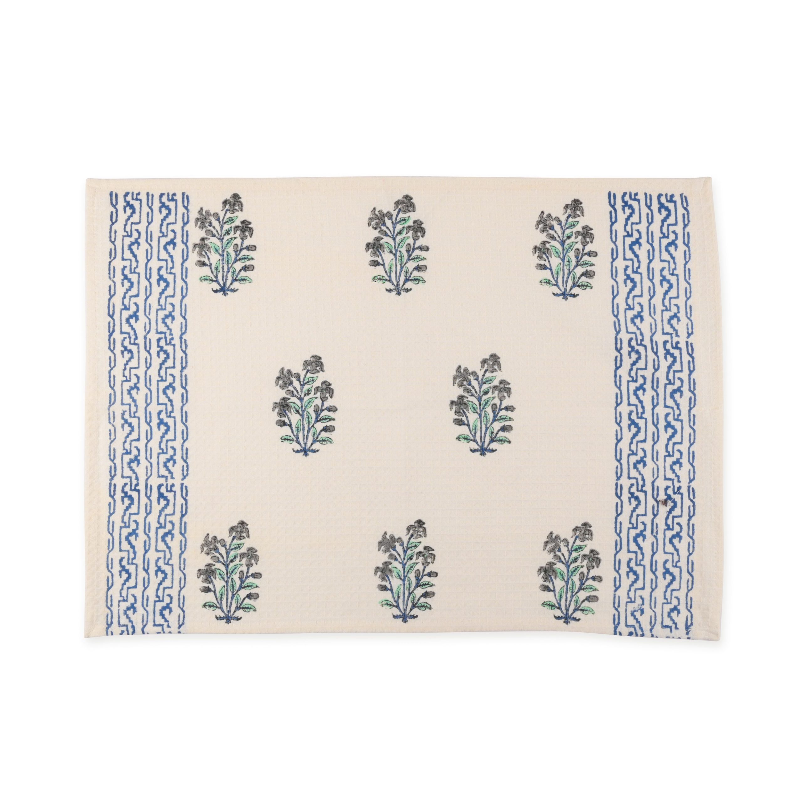 Blue False Indigo Hand Block Printed Hand Towels - Image 2