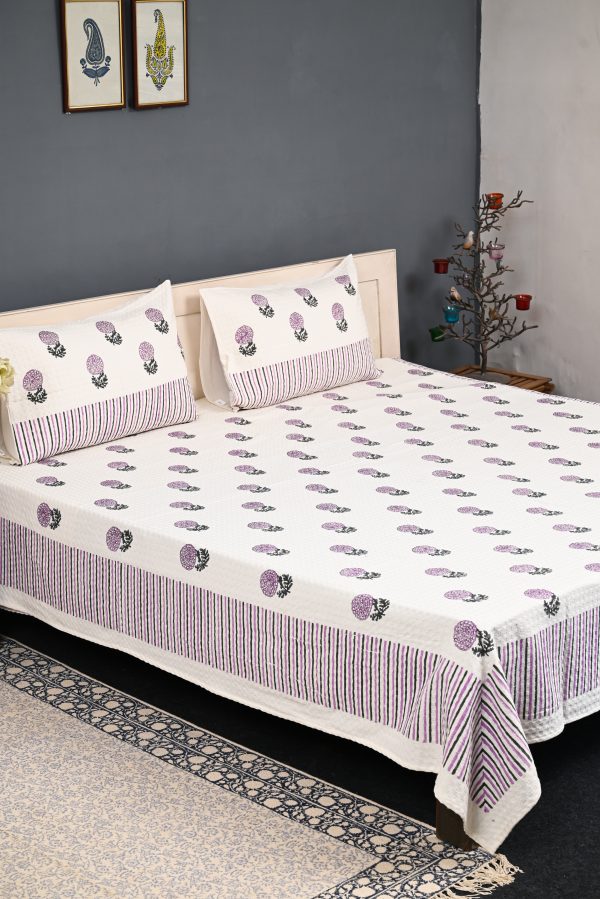 Purple Gumdrop  Block Printed , Jacquard Bedcover