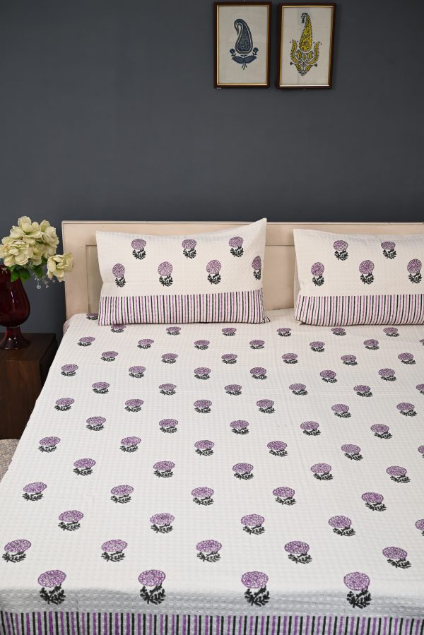 Purple Gumdrop  Block Printed , Jacquard Bedcover - Image 2