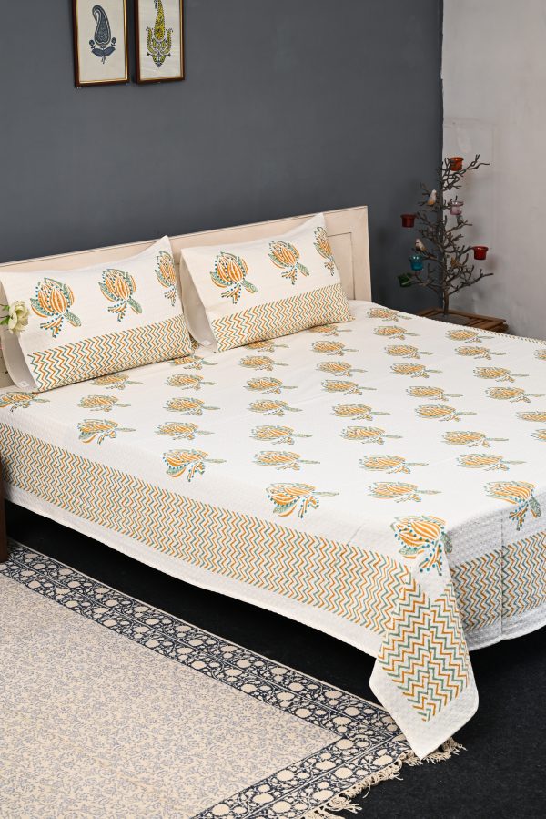 Chinese Yellow Block Printed , Jacquard Bedcover