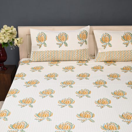 Chinese Yellow Block Printed , Jacquard Bedcover - Image 2