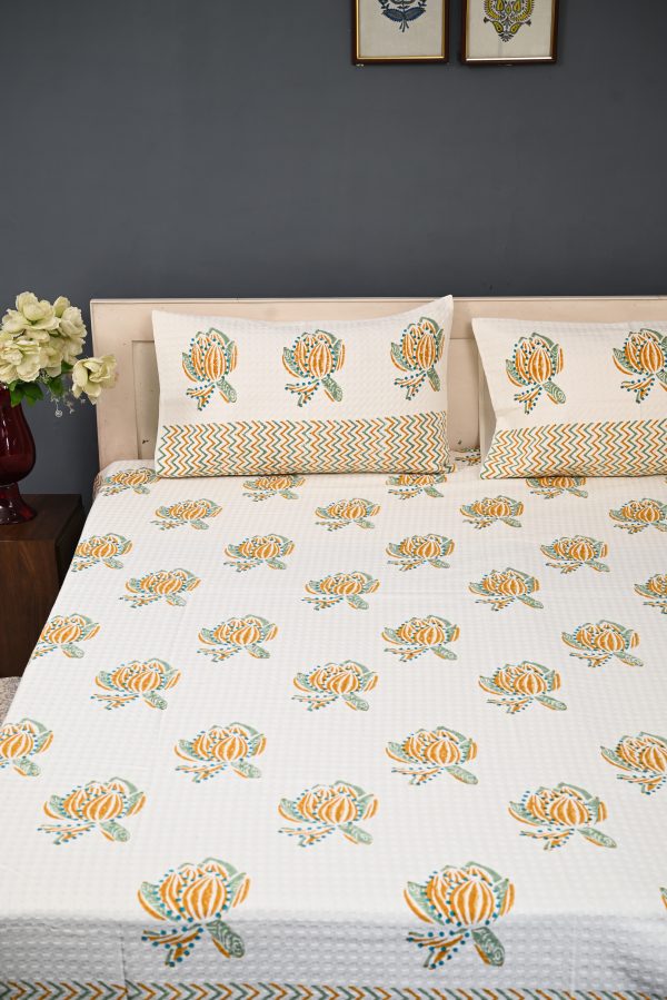 Chinese Yellow Block Printed , Jacquard Bedcover - Image 2