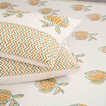 Chinese Yellow Block Printed , Jacquard Bedcover - Image 4