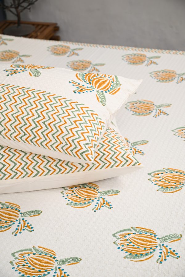Chinese Yellow Block Printed , Jacquard Bedcover - Image 4