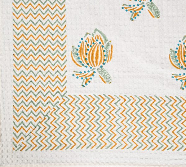 Chinese Yellow Block Printed , Jacquard Bedcover - Image 3