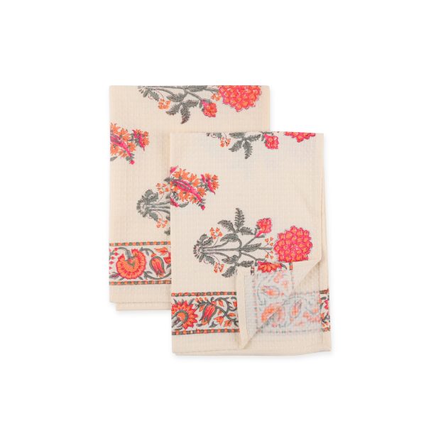Prairie Peach Rose Hand Block Printed Hand Towels - Image 3