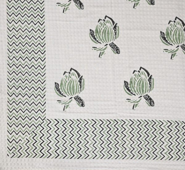 Sunset Green Block Printed , Jacquard Bedcover - Image 4