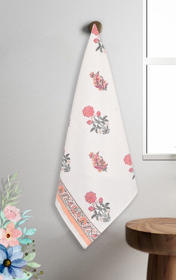 Prairie Peach Rose Block Printed Bath Towel