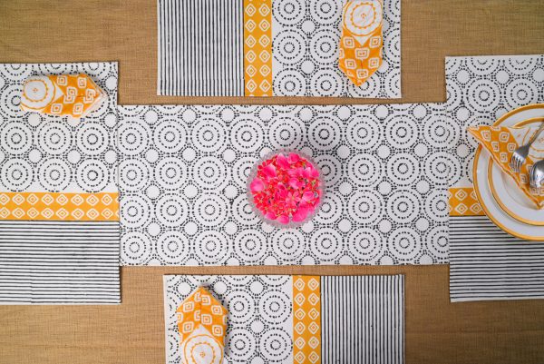 Plum Kitten Block Printed Placemat & Napkin Set - Image 2