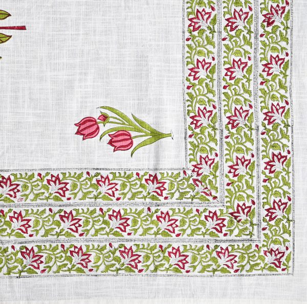 Red Aura Block Printed , Jacquard Bedcover - Image 4
