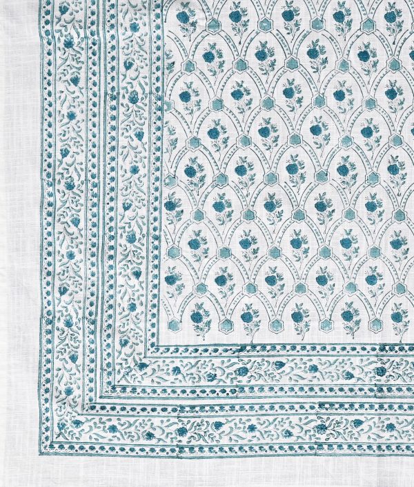 Teal Green Block Printed , Jacquard Bedcover - Image 4