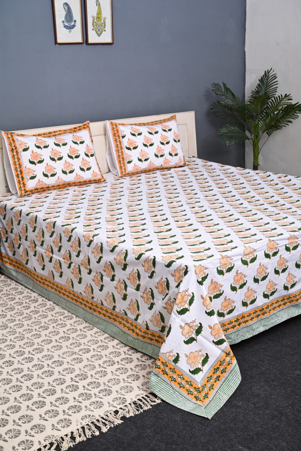 SUPER KING Orangeade Block Printed Bedsheets