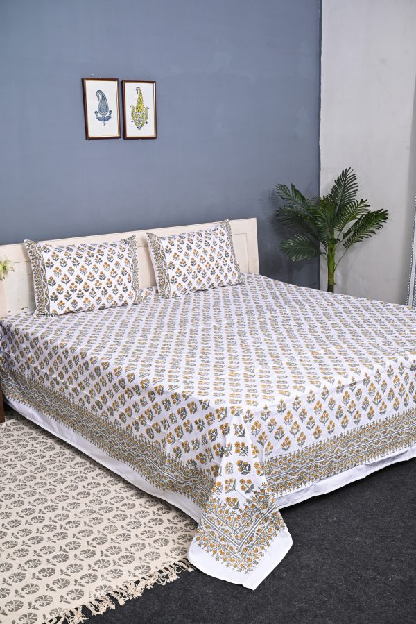 SUPER KING Butternut Block Printed Bedsheets