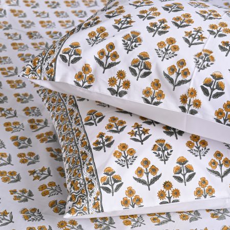 SUPER KING Butternut Block Printed Bedsheets - Image 2