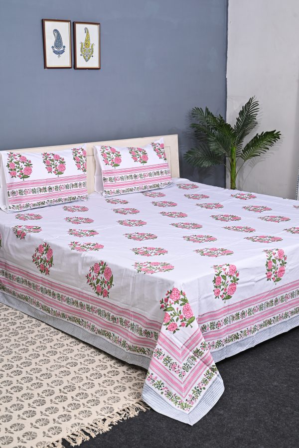 SUPER KING Rose Serenity Block Printed Bedsheets