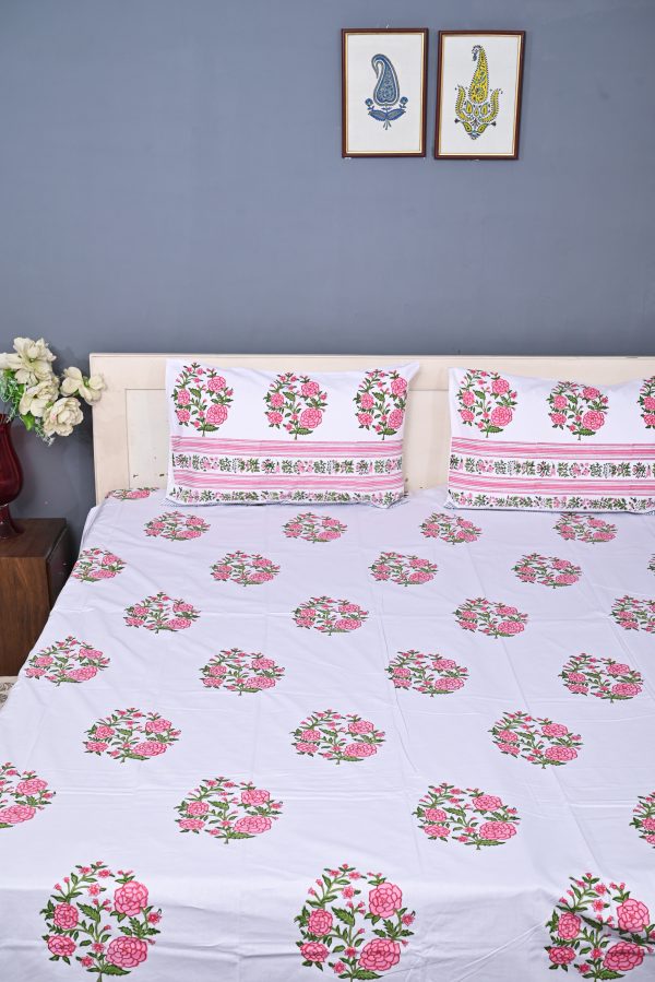 SUPER KING Rose Serenity Block Printed Bedsheets - Image 2