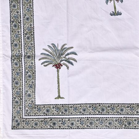 SUPER KING Green Coconut Palm Tree Block Printed Bedsheets - Image 2