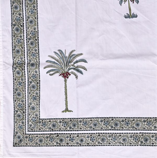 SUPER KING Green Coconut Palm Tree Block Printed Bedsheets - Image 2