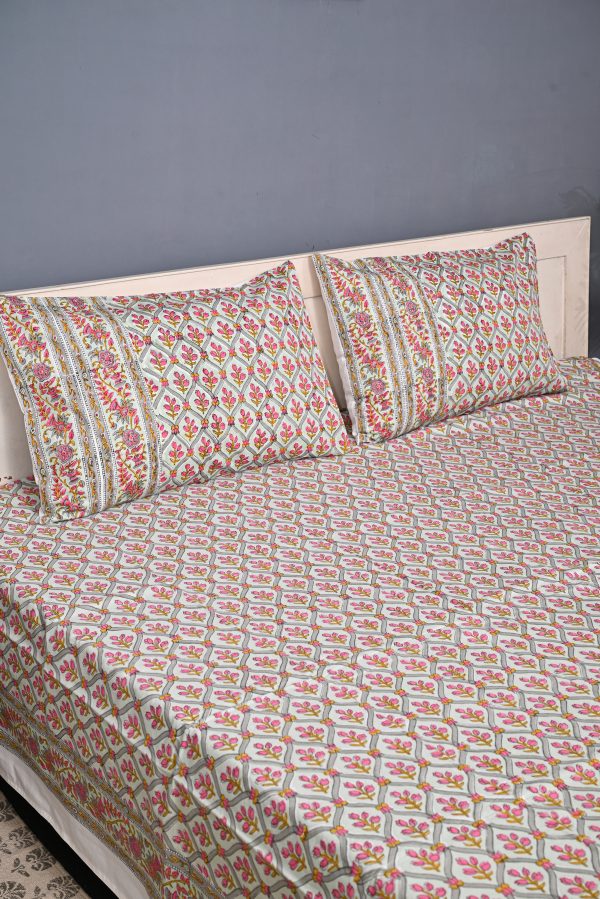 Pink Crown Block Printed Bedsheet