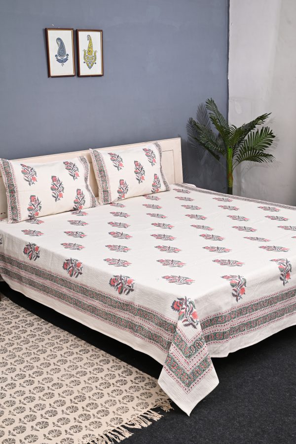 Mystic Orange Block Printed , Jacquard Bedcover