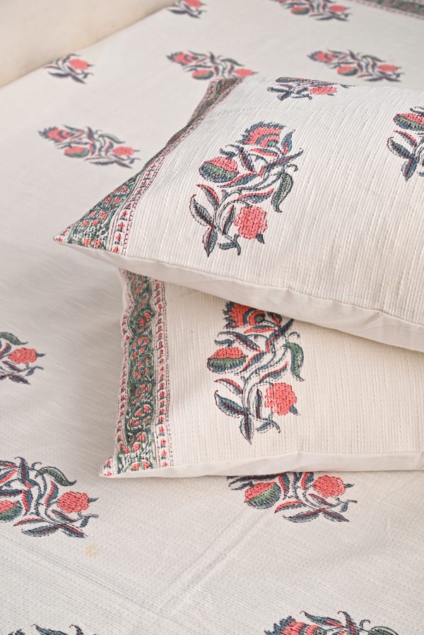 Mystic Orange Block Printed , Jacquard Bedcover - Image 2