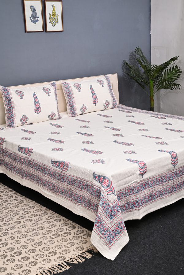 Barely Pink Block Printed , Jacquard Bedcover