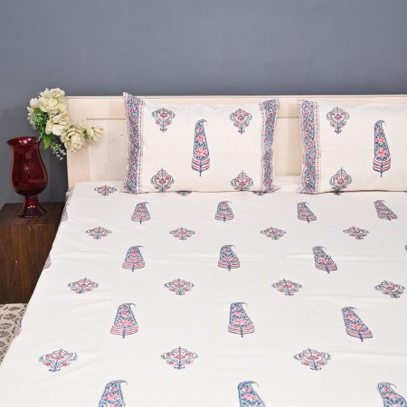 Barely Pink Block Printed , Jacquard Bedcover - Image 3