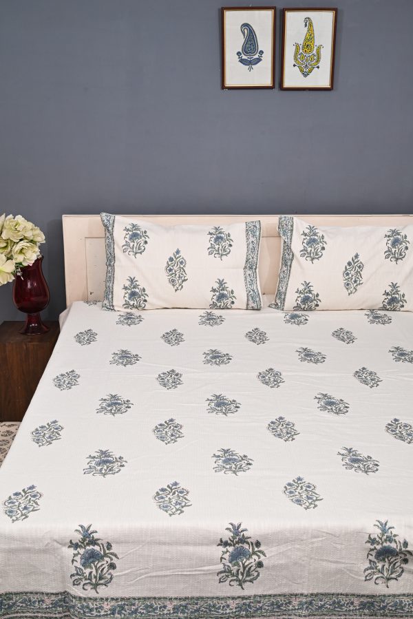 Spa Green Block Printed , Jacquard Bedcover - Image 3