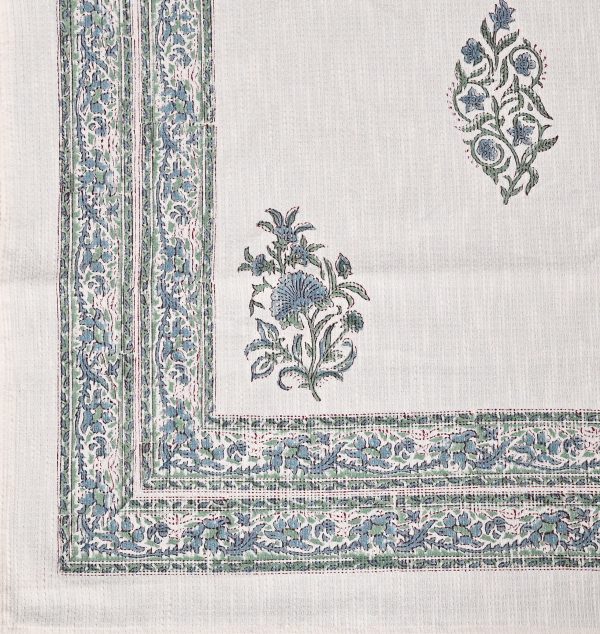 Spa Green Block Printed , Jacquard Bedcover - Image 2