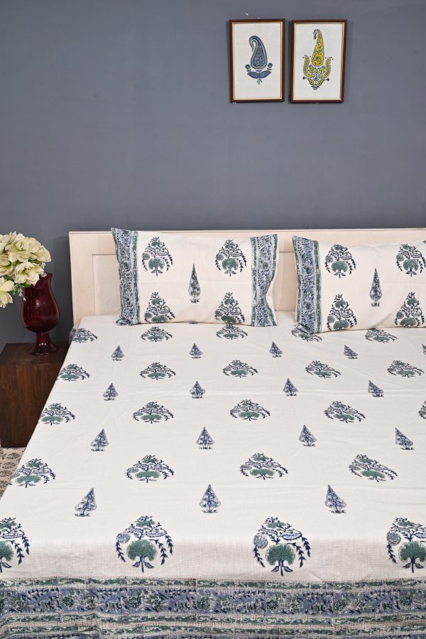 Pestal Blue Block Printed , Jacquard Bedcover - Image 4