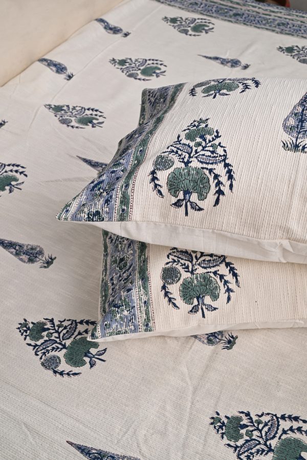 Pestal Blue Block Printed , Jacquard Bedcover - Image 3