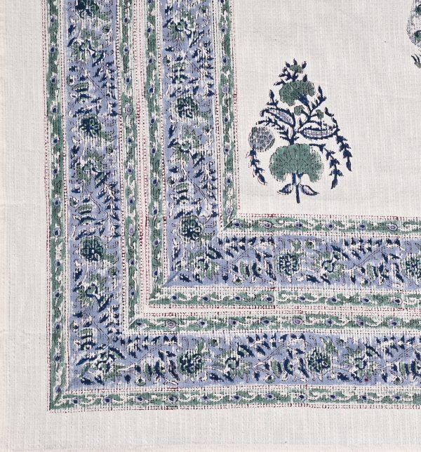 Pestal Blue Block Printed , Jacquard Bedcover - Image 2