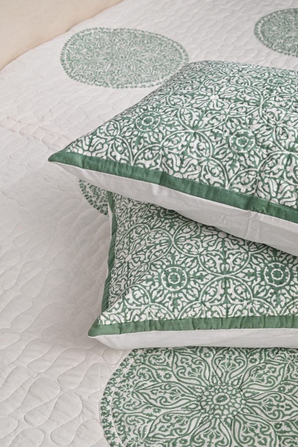 Green Gates Block Printed Quilted Bedcover with Pillow Covers - Image 2