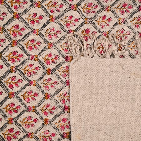Pink Bouquet Hand Block Printed Dhurries - Image 2