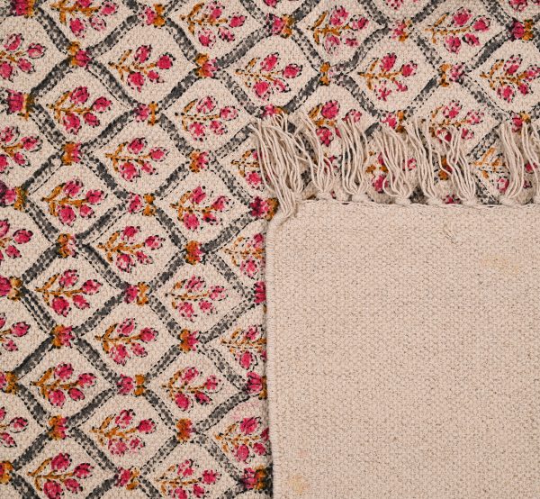 Pink Bouquet Hand Block Printed Dhurries - Image 2