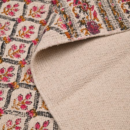 Pink Bouquet Hand Block Printed Dhurries - Image 4