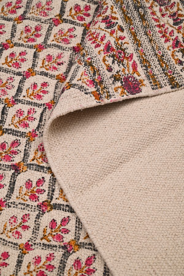 Pink Bouquet Hand Block Printed Dhurries - Image 4